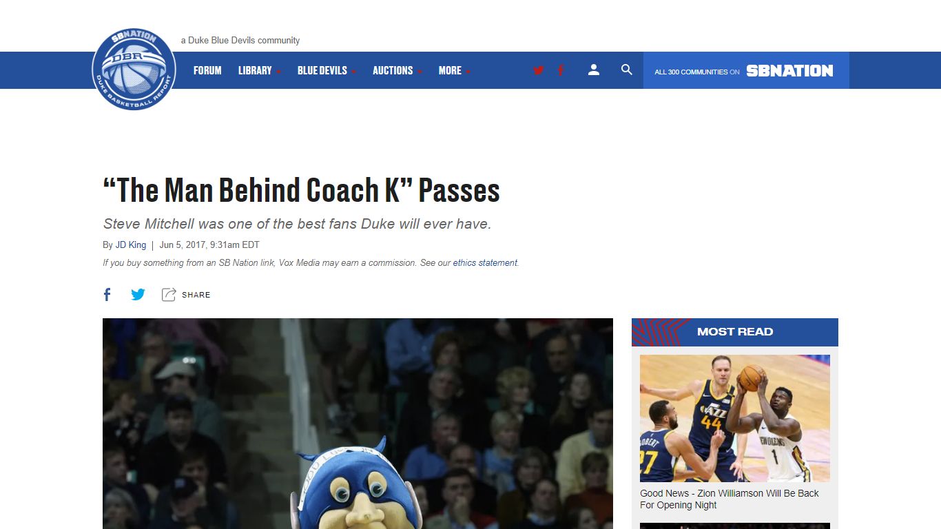 “The Man Behind Coach K” Passes - Duke Basketball Report