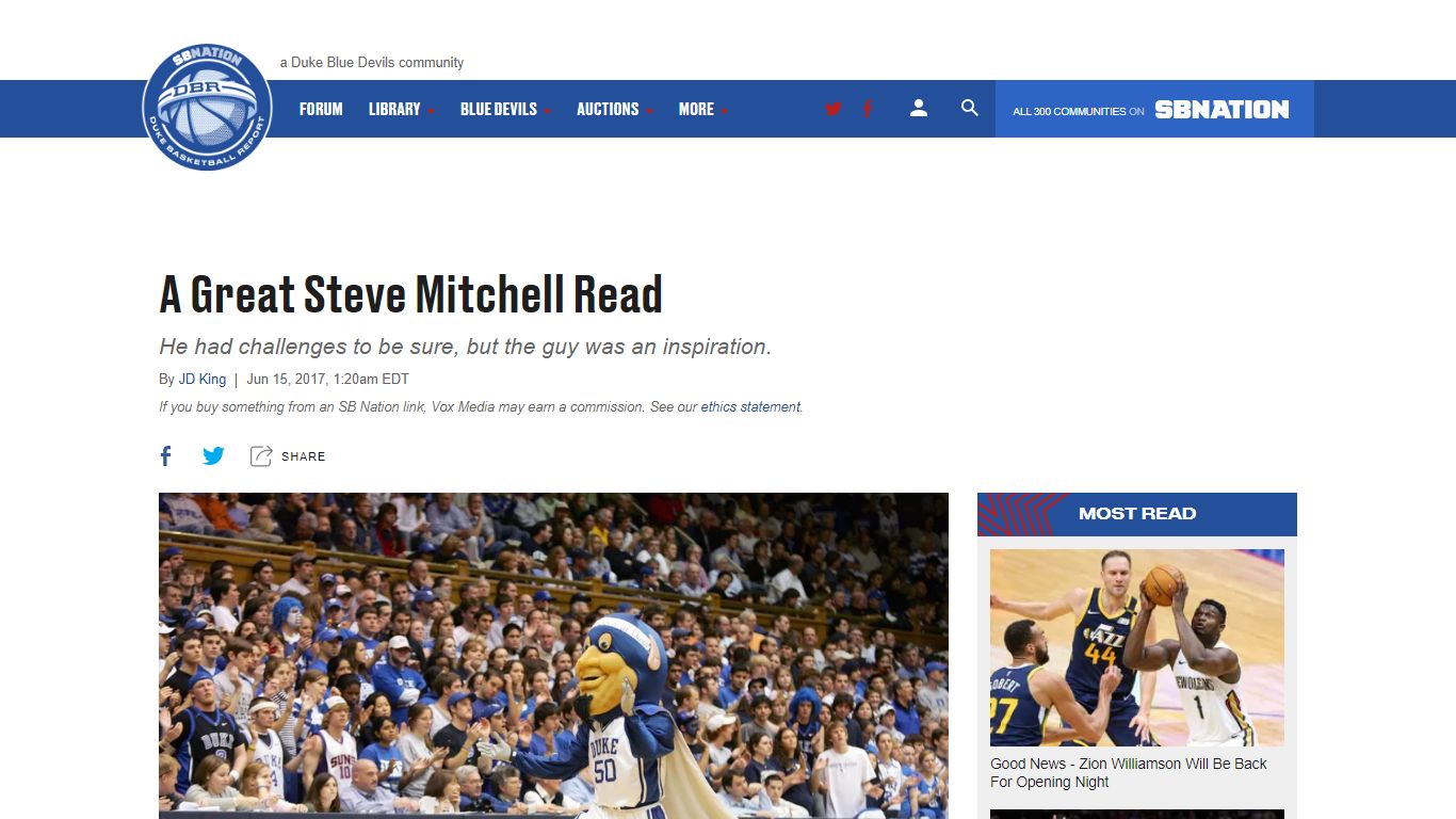 A Great Steve Mitchell Read - Duke Basketball Report