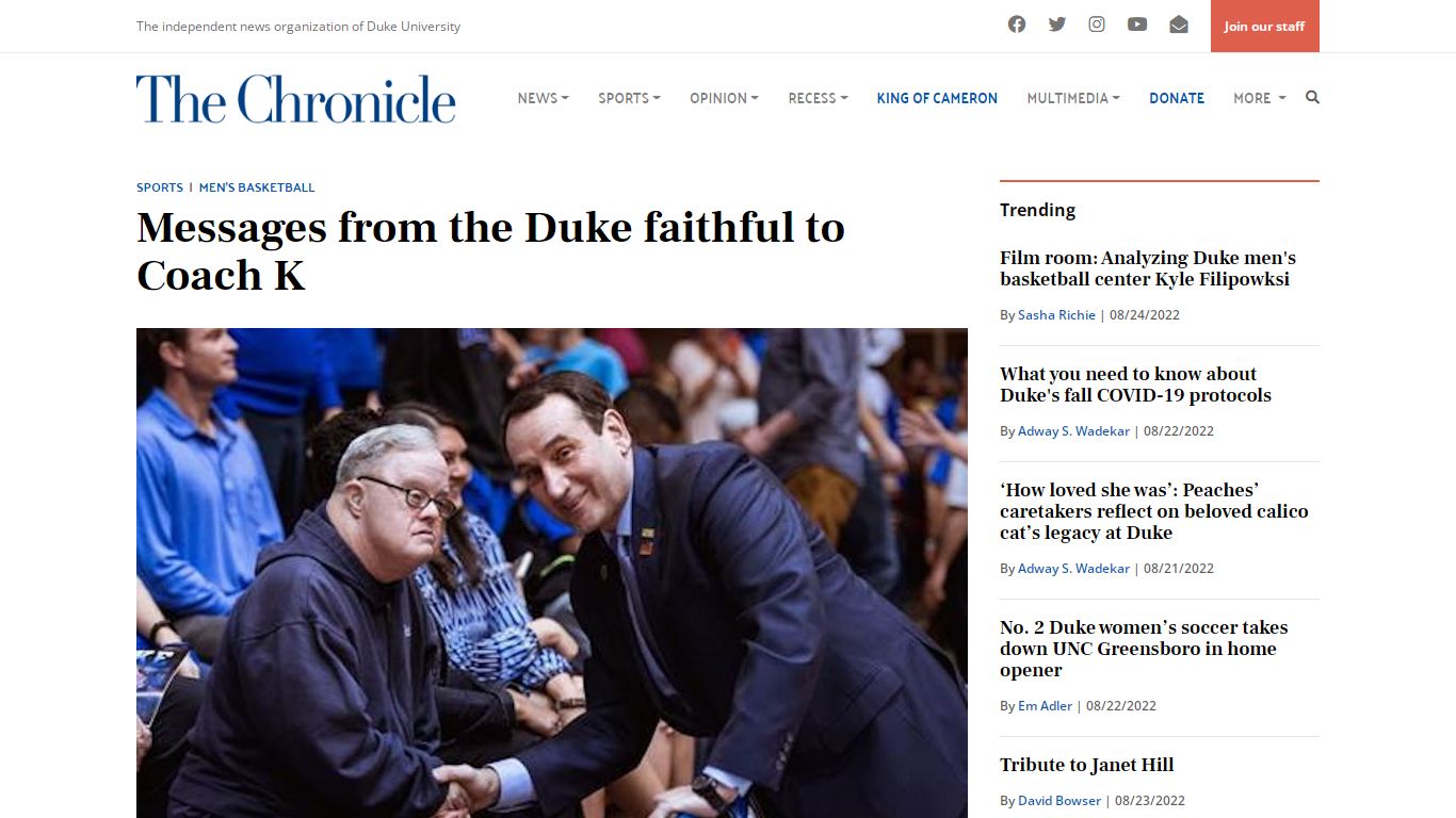 Messages from the Duke faithful to Coach K - The Chronicle